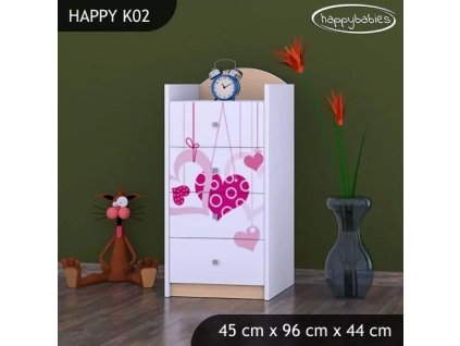 Komoda Happy K02 - padající srdce (Barva bílá)