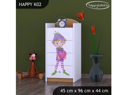 Komoda Happy K02 - zamilovaný skřítek (Barva bílá)