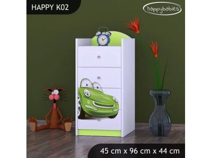 Komoda Happy K02 - zelené auto (Barva bílá)