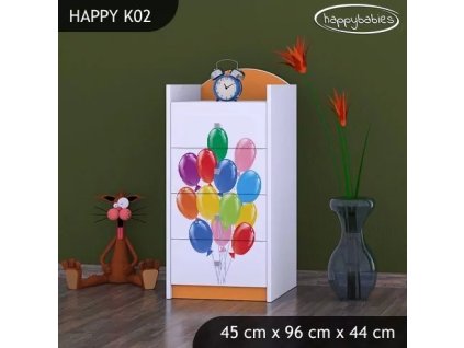 Komoda Happy K02 - zelené auto s balónky (Barva bílá)