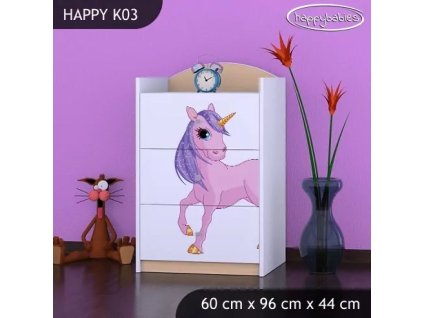 Komoda Happy K03 - jednorožec (Barva bílá)