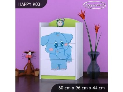 Komoda Happy K03 - modrý slon (Barva bílá)