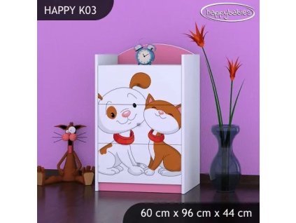 Komoda Happy K03 - pejsek a kočička (Barva bílá)