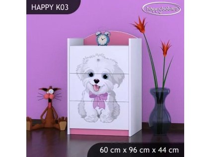 Komoda Happy K03 - pejsek s mašlí (Barva bílá)