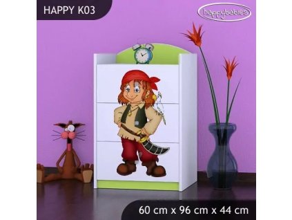 Komoda Happy K03 - pirát (Barva bílá)