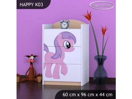 Komoda Happy K03 - růžový pony (Barva bílá)
