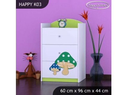 Komoda Happy K03 - růžový hříbeček (Barva bílá)