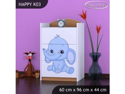 Komoda Happy K03 - růžový a modrý slon (Barva bílá)