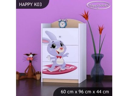 Komoda Happy K03 - super zajíček (Barva bílá)