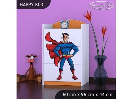Komoda Happy K03 - superman (Barva bílá)