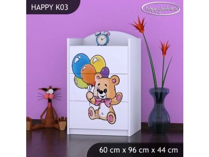 Komoda Happy K03 - šťastný medvídek (Barva bílá)