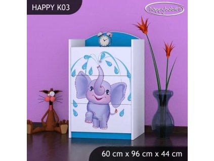 Komoda Happy K03 - stříkající sloník (Barva bílá)