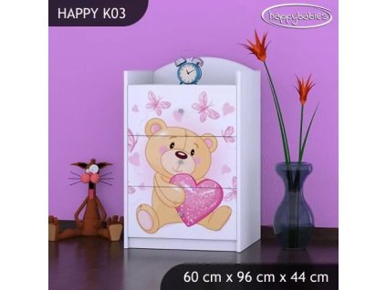 Komoda Happy K03 - zamilovaný medvídek (Barva bílá)