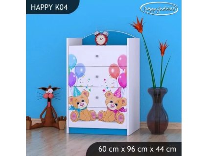 Komoda Happy K04 - medvídci s balónky (Barva bílá)