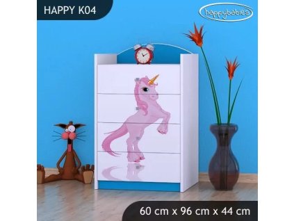 Komoda Happy K04 -  princezna a jednorožec (Barva bílá)