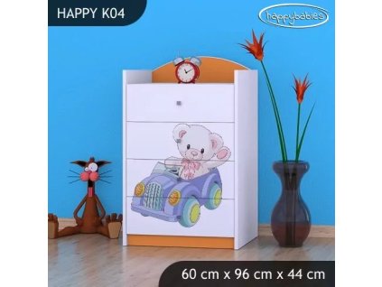 Komoda Happy K04 - medvídek v autě (Barva bílá)