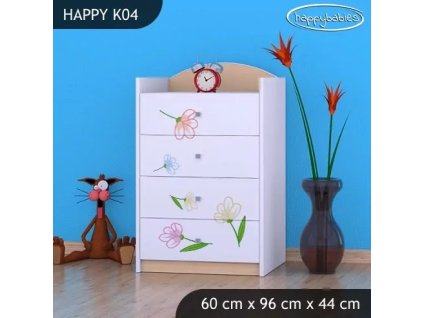 Komoda Happy K04 - medvídek s kyticí (Barva bílá)