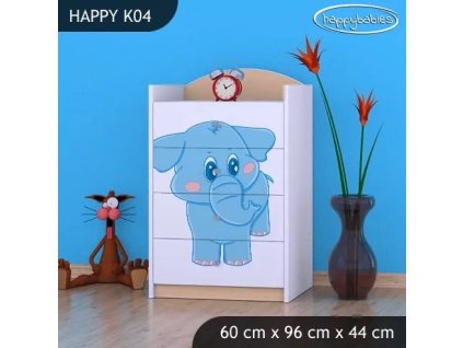 Komoda Happy K04 - modrý slon (Barva bílá)