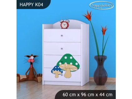 Komoda Happy K04 - růžový hříbeček (Barva bílá)