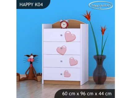Komoda Happy K04 - růžový slon se srdcem (Barva bílá)