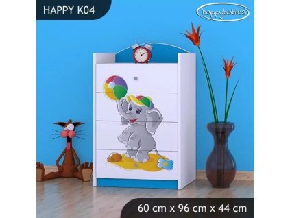 Komoda Happy K04 - slon s balónkem (Barva bílá)