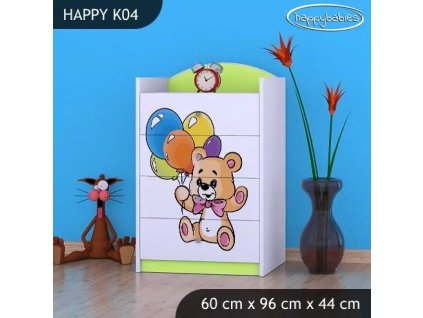 Komoda Happy K04 -  šťastný medvídek (Barva bílá)
