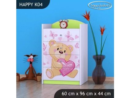 Komoda Happy K04 - zamilovaný medvídek (Barva bílá)