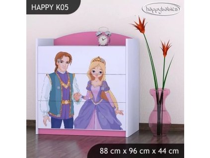 Komoda Happy K05 - princ a princezna (Barva bílá)