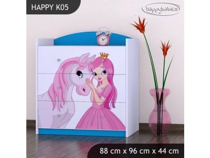 Komoda Happy K05 - princezna s koníkem (Barva bílá)
