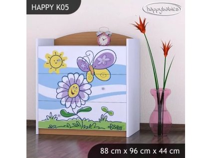 Komoda Happy K05 - motýl s květinou (Barva bílá)