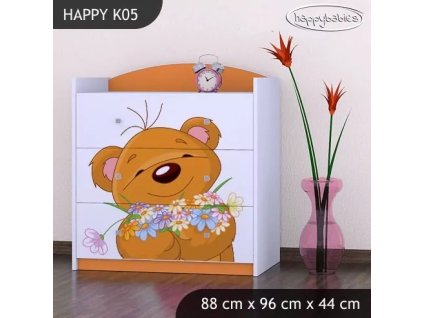 Komoda Happy K05 -  medvídek s kyticí (Barva bílá)
