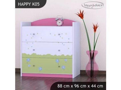 Komoda Happy K05 -  modrý medvídek (Barva bílá)