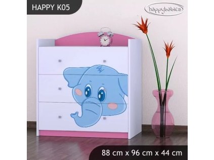 Komoda Happy K05 -  modrý slon (Barva bílá)