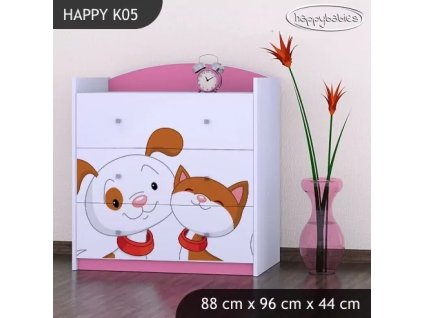 Komoda Happy K05 -  pejsek a kočička (Barva bílá)