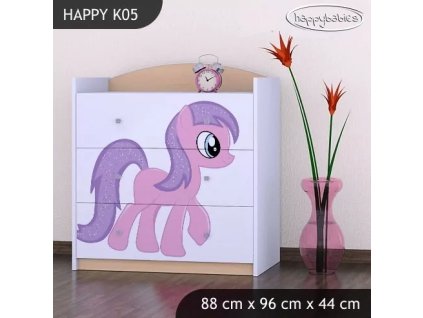 Komoda Happy K05 - růžový pony (Barva bílá)