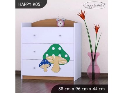 Komoda Happy K05 - růžový hříbeček (Barva bílá)