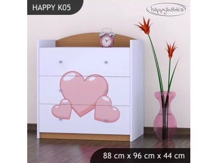 Komoda Happy K05 - růžový slon se srdcem (Barva bílá)