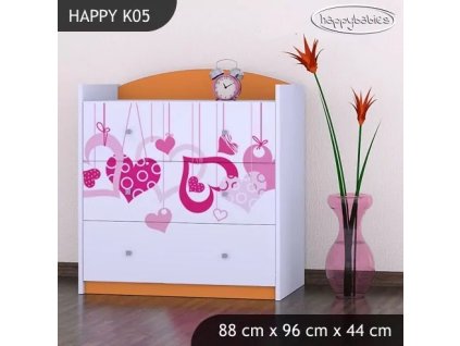 Komoda Happy K05 -  padající srdce (Barva bílá)