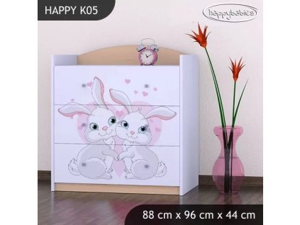 Komoda Happy K05 -  zamilovaní králíčci (Barva bílá)