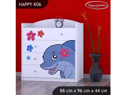 Komoda Happy K06 - delfín (Barva bílá)
