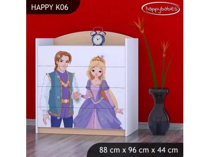 Komoda Happy K06 - princ a princezna (Barva bílá)