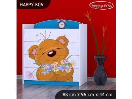 Komoda Happy K06 - medvídek s kyticí (Barva bílá)
