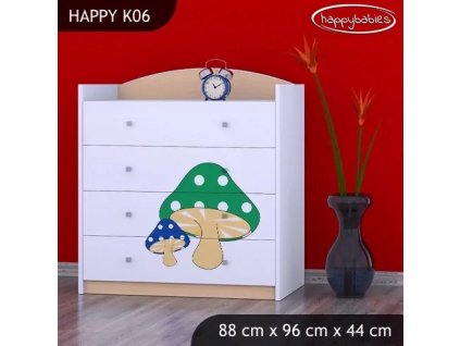 Komoda Happy K06 - růžový hříbeček (Barva bílá)
