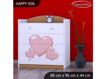 Komoda Happy K06 - růžový slon se srdcem (Barva bílá)