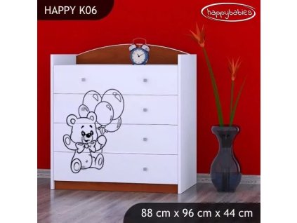Komoda Happy K06 -  šťastný medvídek (Barva bílá)