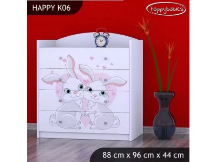 Komoda Happy K06 -  zamilovaní králíčci (Barva bílá)