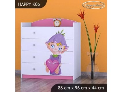 Komoda Happy K06 -  zamilovaný skřítek (Barva bílá)