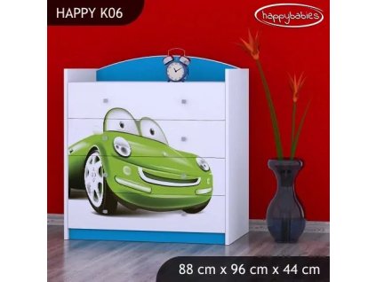 Komoda Happy K06 -  zelené auto (Barva bílá)