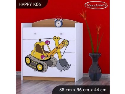 Komoda Happy K06 - žluté auto (Barva bílá)