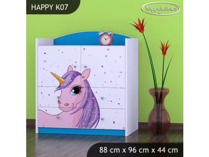Komoda Happy K07 - jednorožec (Barva bílá)